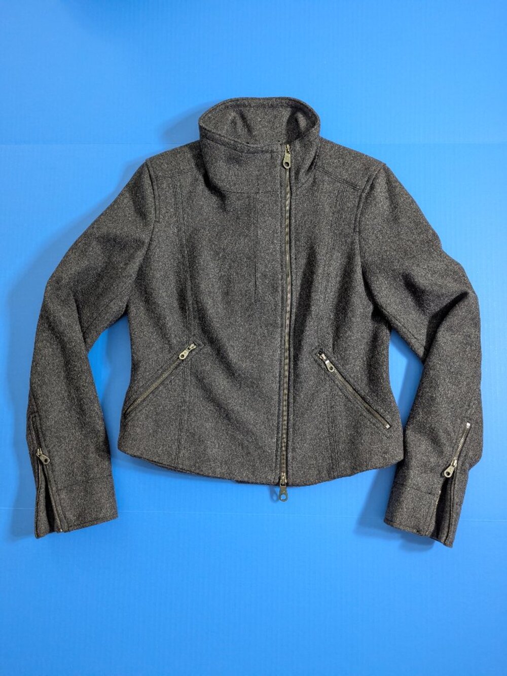 MARTIN + OSA Wool Biker/Moto Jacket Charcoal Grey Size 8 - Picture 4 of 13